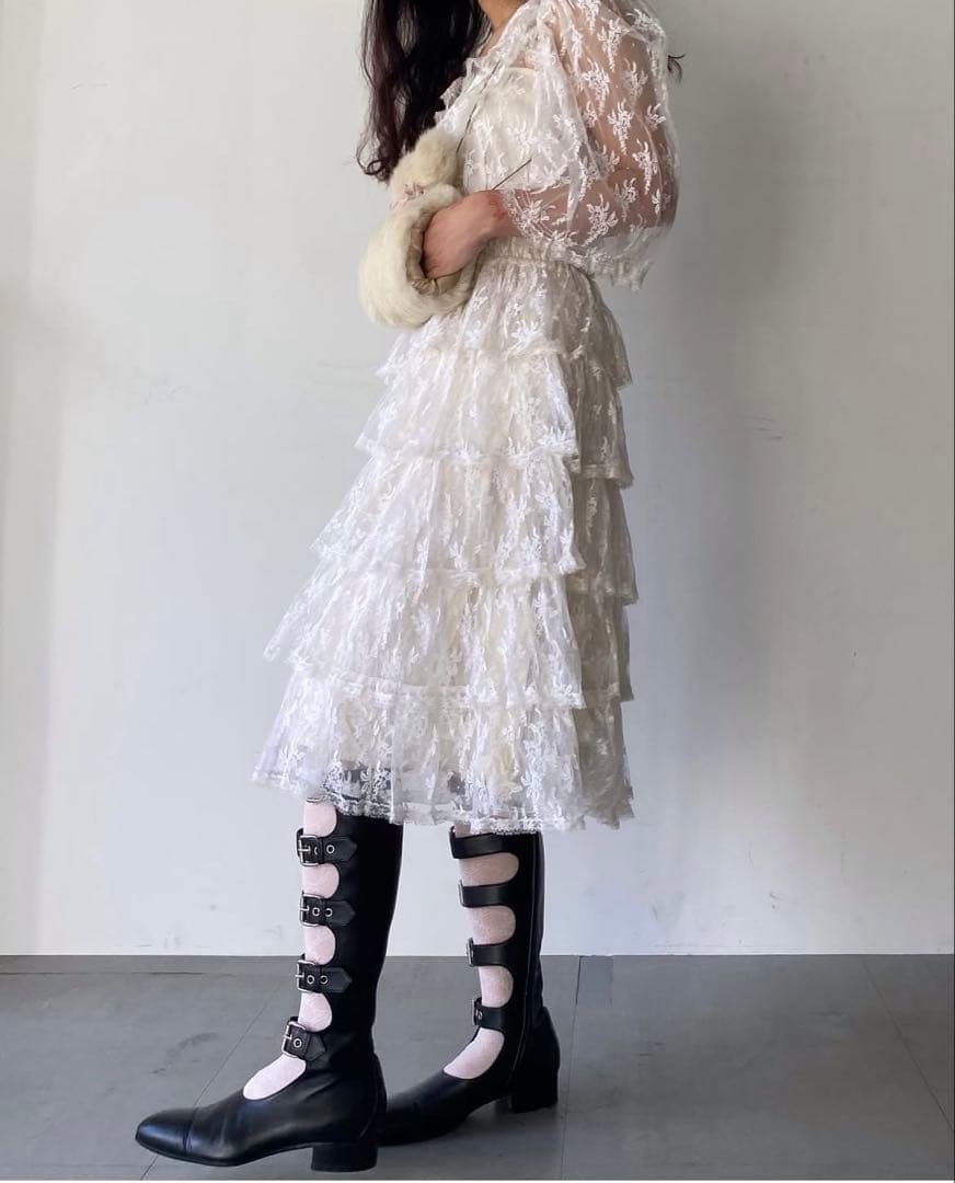 curiosヴィンテージ　レース フリル ワンピース