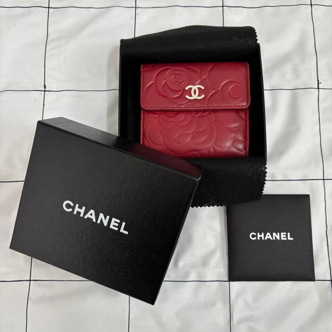 専用　【汚れあり】シャネル　折りたたみ財布　カメリア　赤