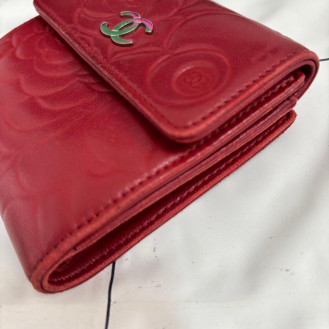 専用　【汚れあり】シャネル　折りたたみ財布　カメリア　赤