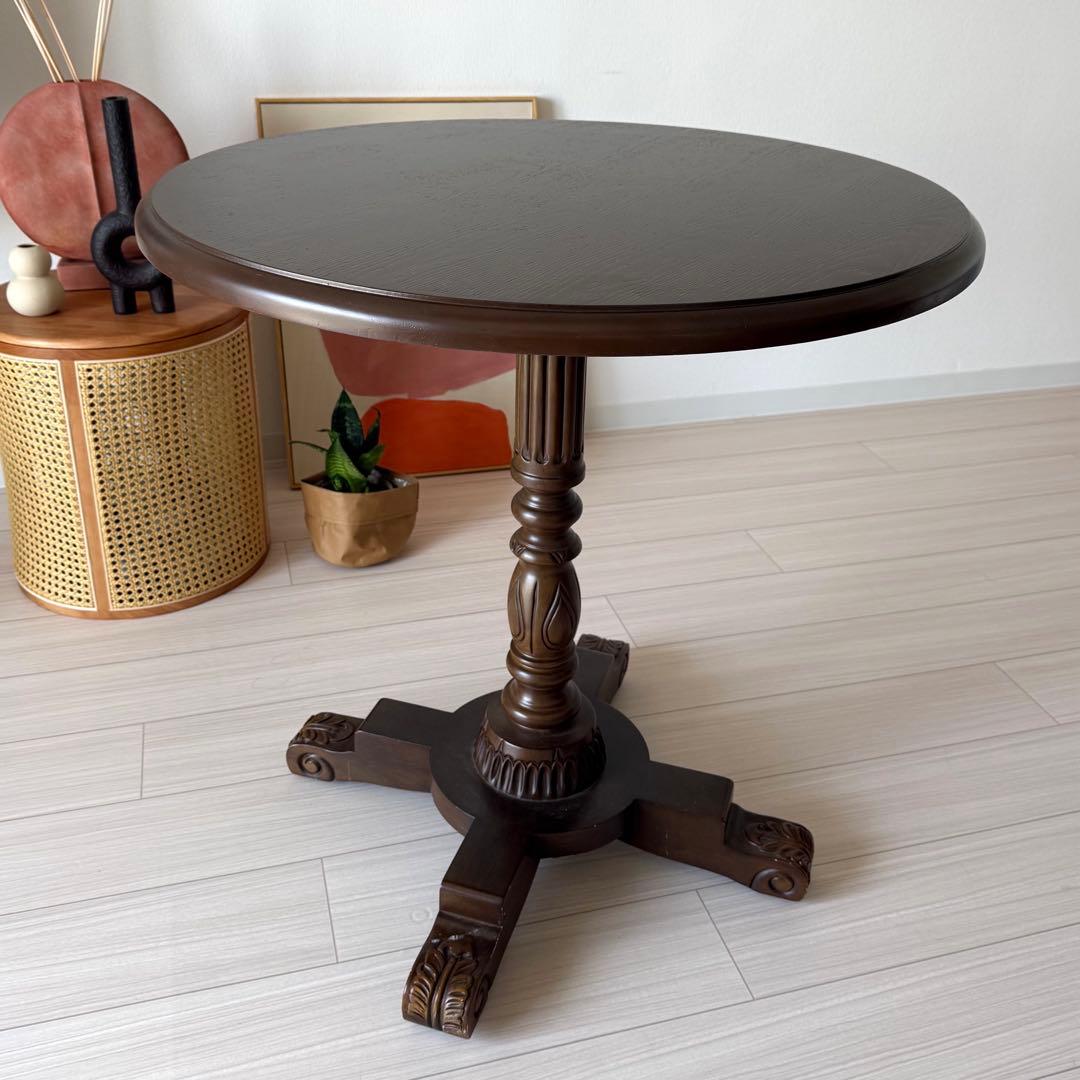 丸テーブル　木製　アンティーク調　センターテーブル　ハンドメイド