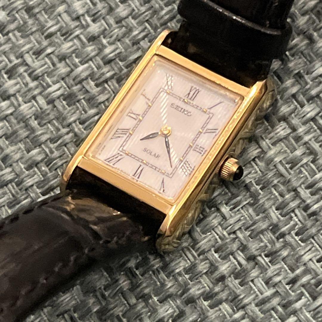 希少✨SEIKO セイコー クォーツ ソーラー ブラック 革ベルト