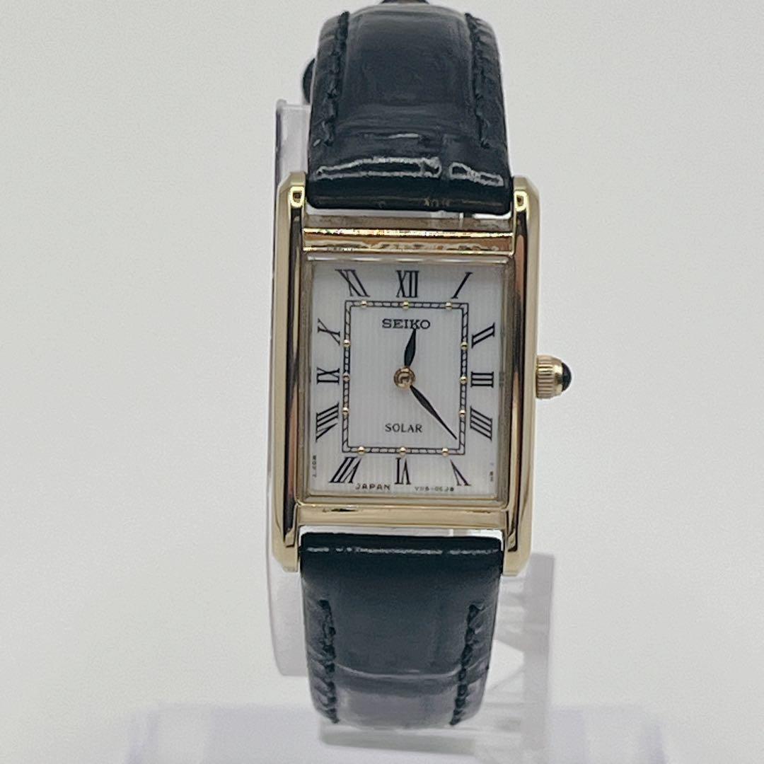 希少✨SEIKO セイコー クォーツ ソーラー ブラック 革ベルト