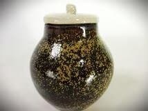 茶道用陶器壺 青金花 柄茶道具 茶入れ 蓋 陶磁器 仕覆 美品 在銘