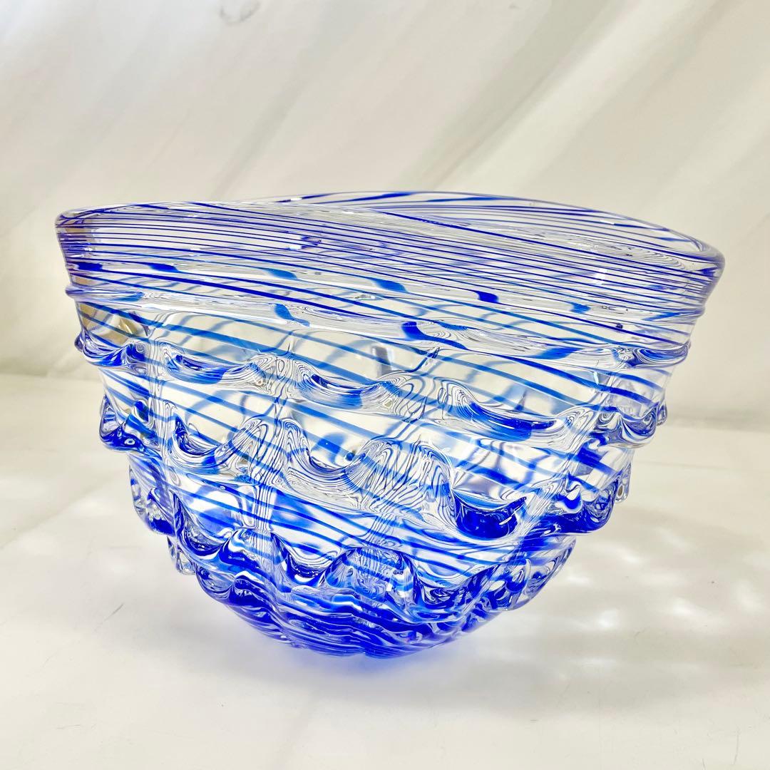 ◎ 美品 津軽びいどろ 花器 ガラス細工 ブルー