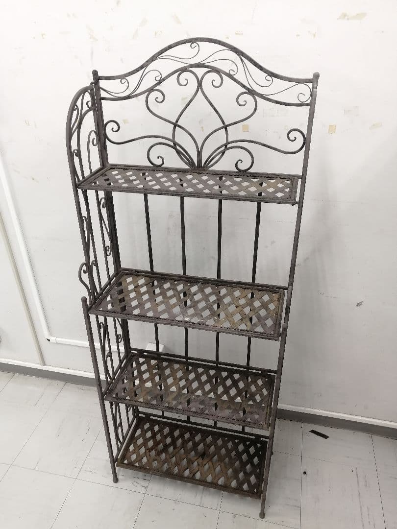 アイアン製オープンシェルフ 4段 メタル ダークグレー 花台 店舗什器 W61