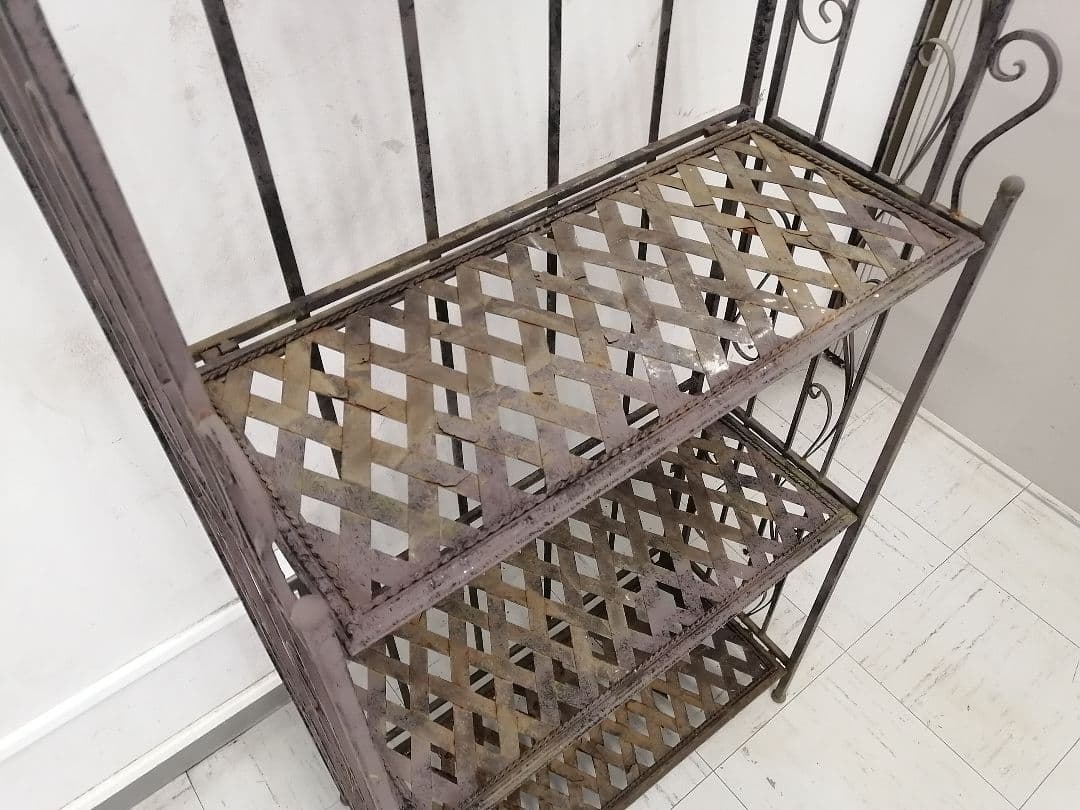 アイアン製オープンシェルフ 4段 メタル ダークグレー 花台 店舗什器 W61