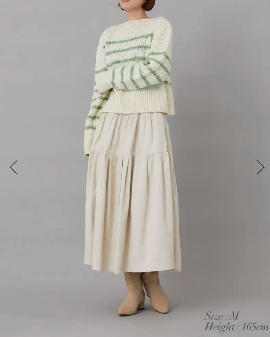 【美品】SEVEN TENローゲージコンパクトニットオフホワイト×グリーンS