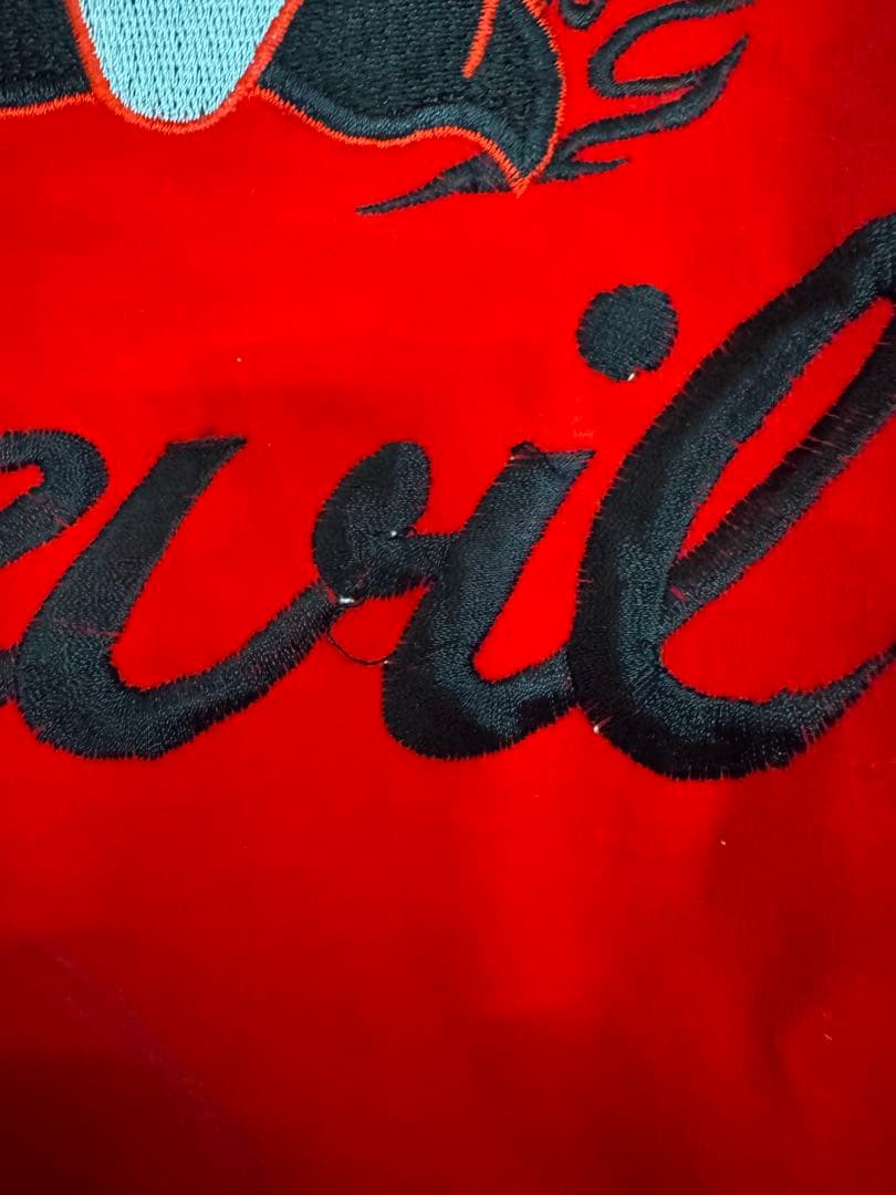 レッド スカジャン ブラックデビル刺繍 フリーサイズ
