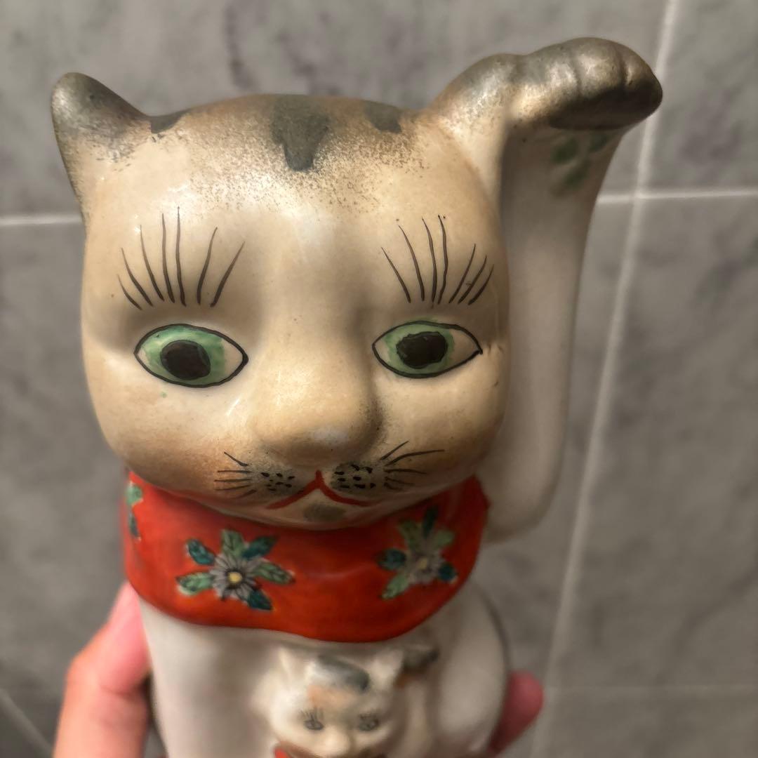アンティーク伊万里　インパクトのあるお顔が忘れられなき親子の招き猫