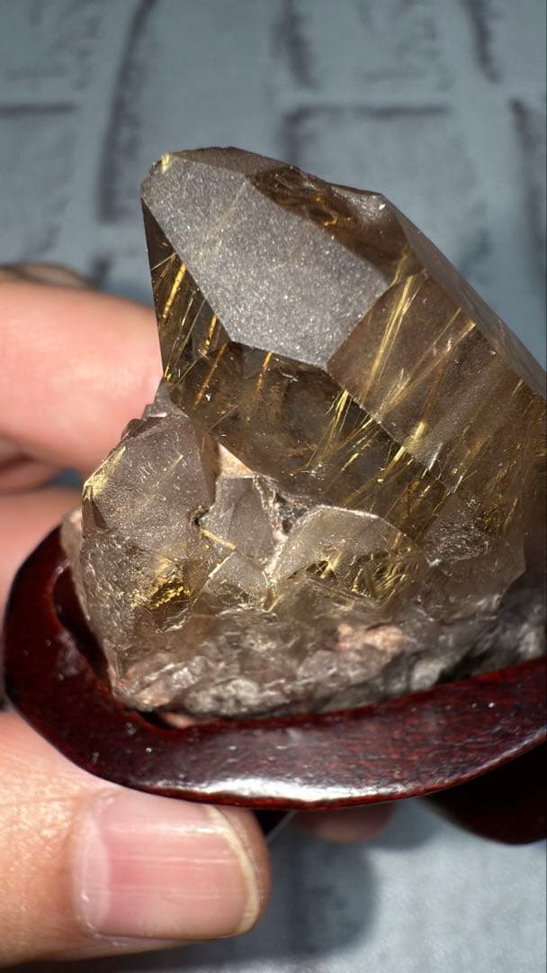 ⑤ブラジル産 タイチンルチルクォーツ マスター 原石クラスター 特注手彫専用台座