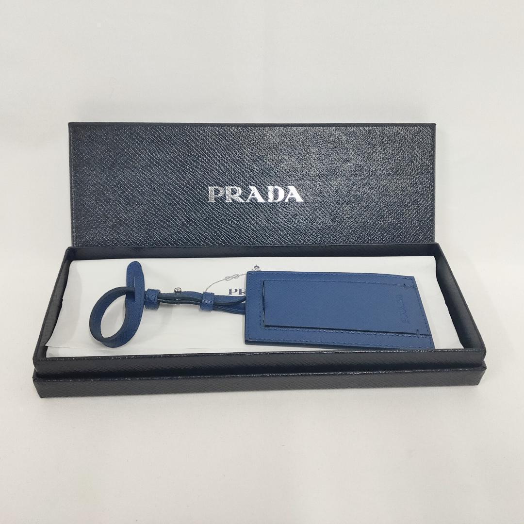 ○★新品 未使用 プラダ サフィアーノレザー ラゲッジタグ ネイビー ネームタグ