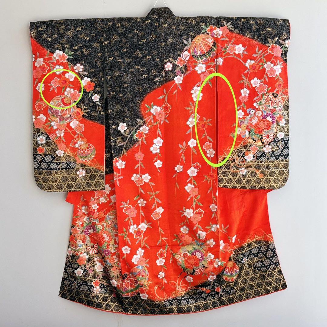 七五三　７歳　女の子　フルセット　赤×黒　毬　小物セット　61221