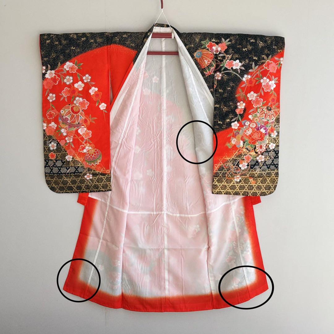 七五三　７歳　女の子　フルセット　赤×黒　毬　小物セット　61221