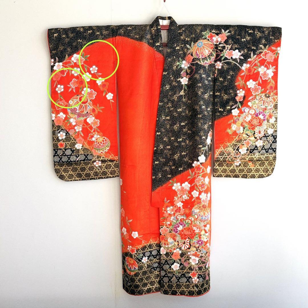 七五三　７歳　女の子　フルセット　赤×黒　毬　小物セット　61221