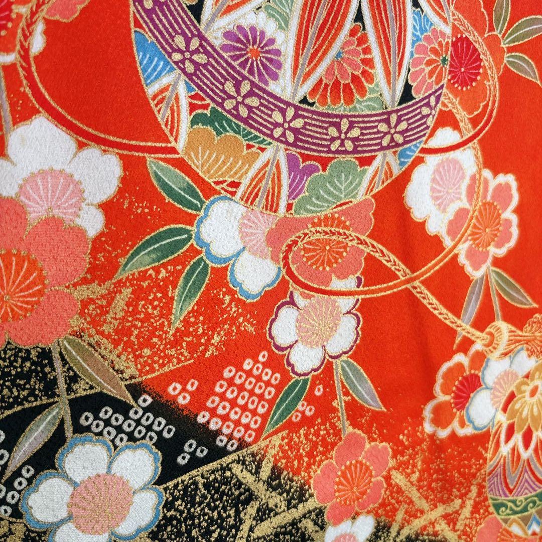 七五三　７歳　女の子　フルセット　赤×黒　毬　小物セット　61221