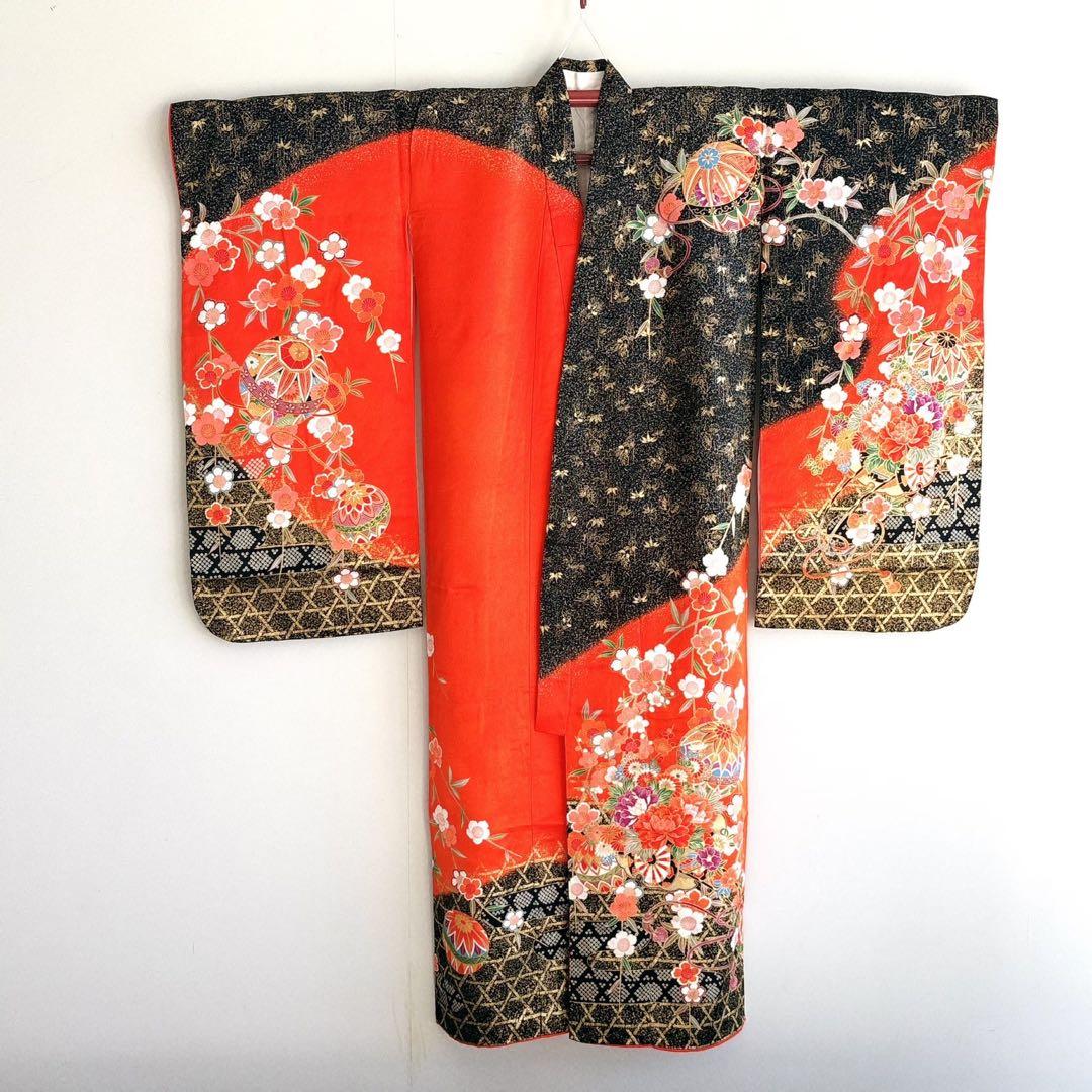 七五三　７歳　女の子　フルセット　赤×黒　毬　小物セット　61221