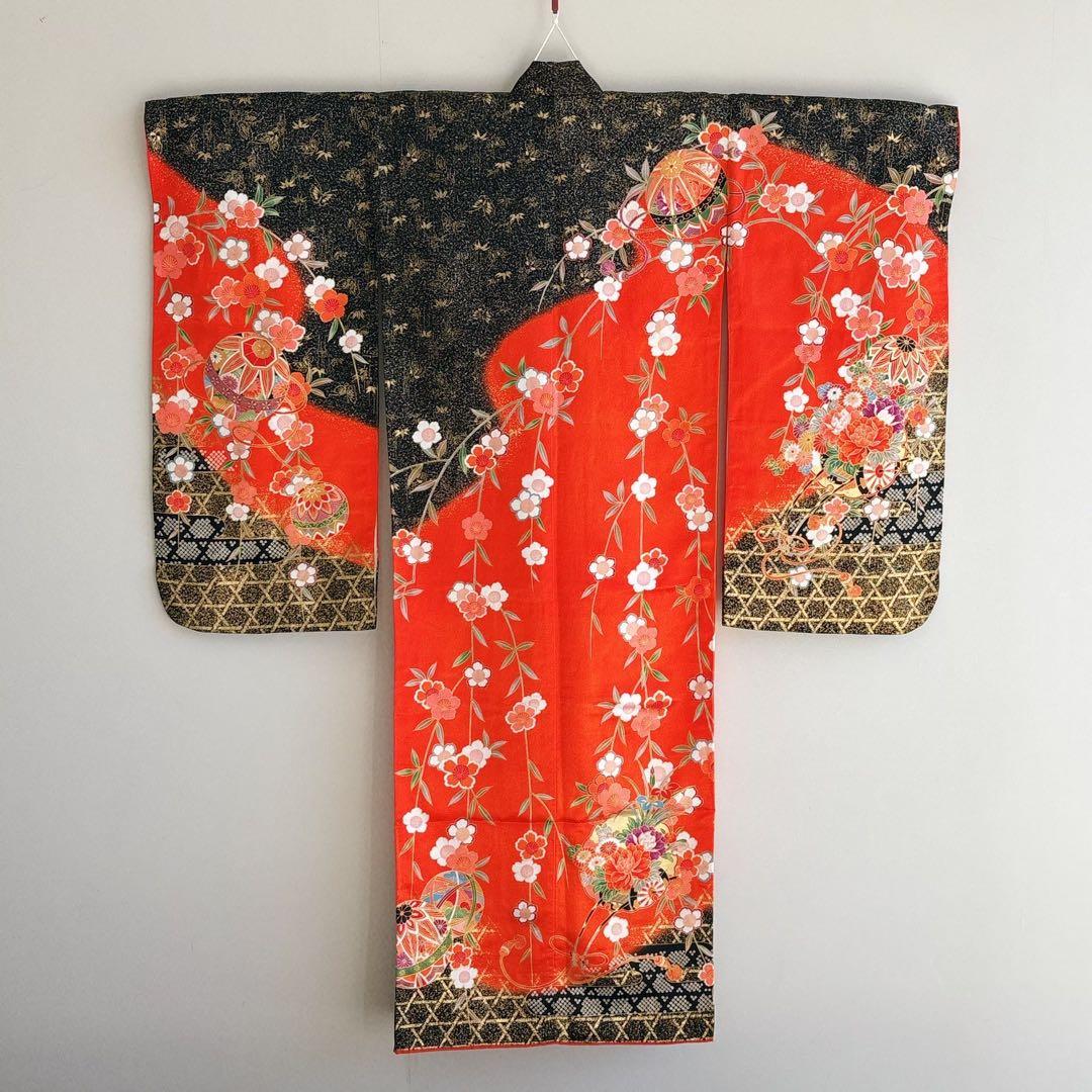 七五三　７歳　女の子　フルセット　赤×黒　毬　小物セット　61221