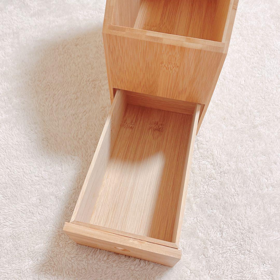 本棚 引き出し付き オーガナイザー 竹材卓上本棚 (Small)