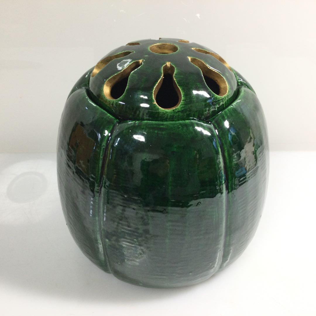 楽焼 青楽 手焙火鉢 手炙 川崎和楽作 香炉 茶道具 炉道具 供箱 L315