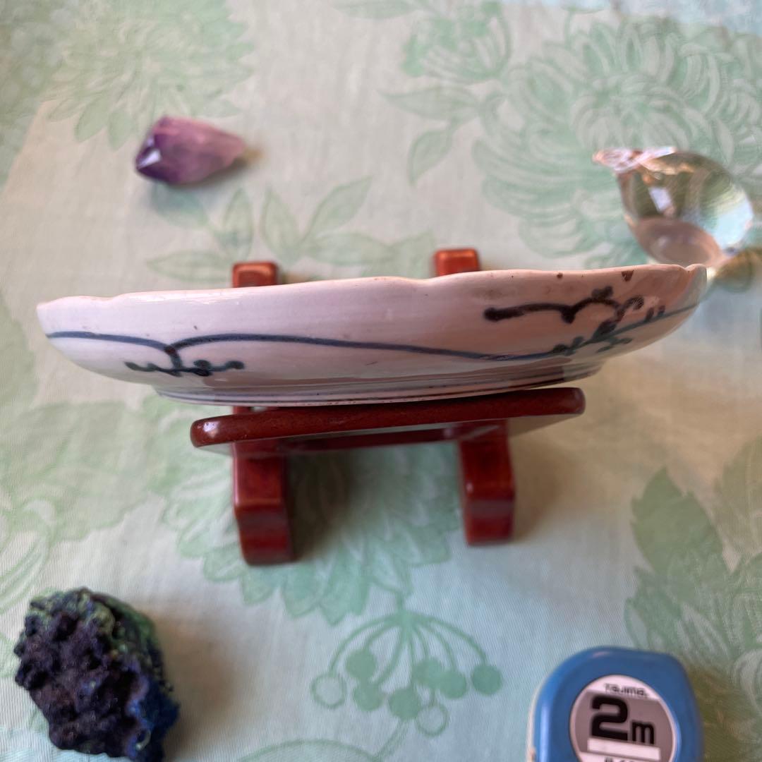 江戸中期　古伊万里　熨斗　松竹梅　吉祥紋様　染付　輪花型　中皿　6寸皿