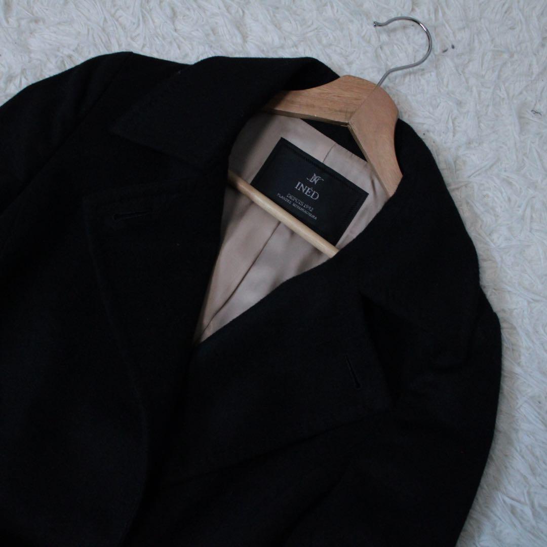 INED イネド カシミヤ100% 2WAY ラップコート 黒 9 冠婚葬祭