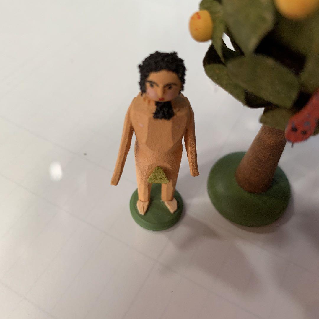 アトリエニキティキ ドイツ　エルツ地方　木彫り人形　アダムとイブ