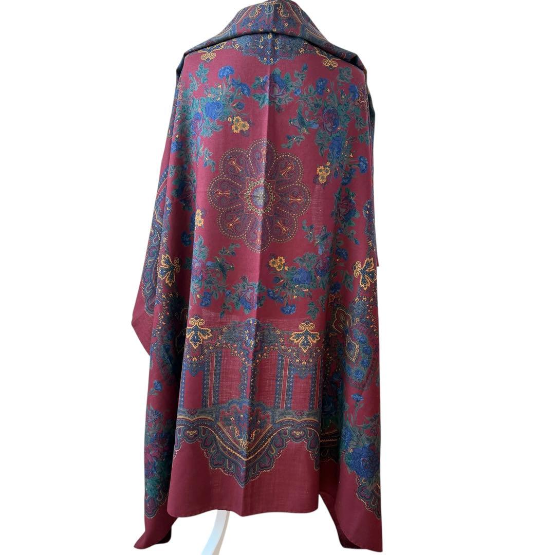 希少/美品✨エトロ 大判 ショール ストール ペイズリー ウール×シルク レッド