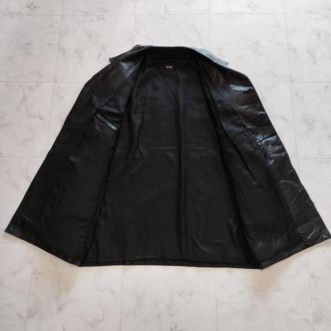 BOSS ヒューゴボス レザーカーコート 48 カーフスキン ザージャケット 黒