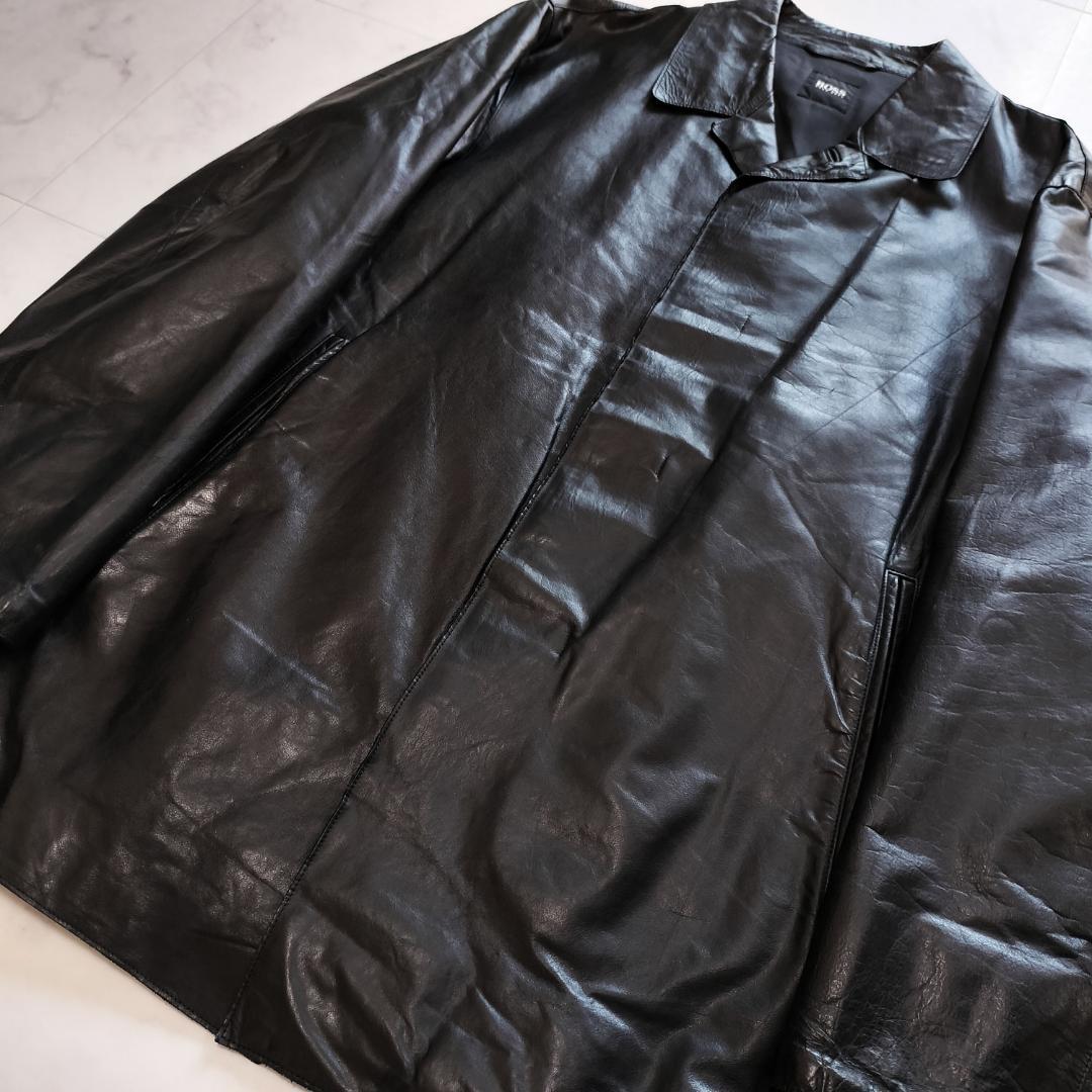 BOSS ヒューゴボス レザーカーコート 48 カーフスキン ザージャケット 黒