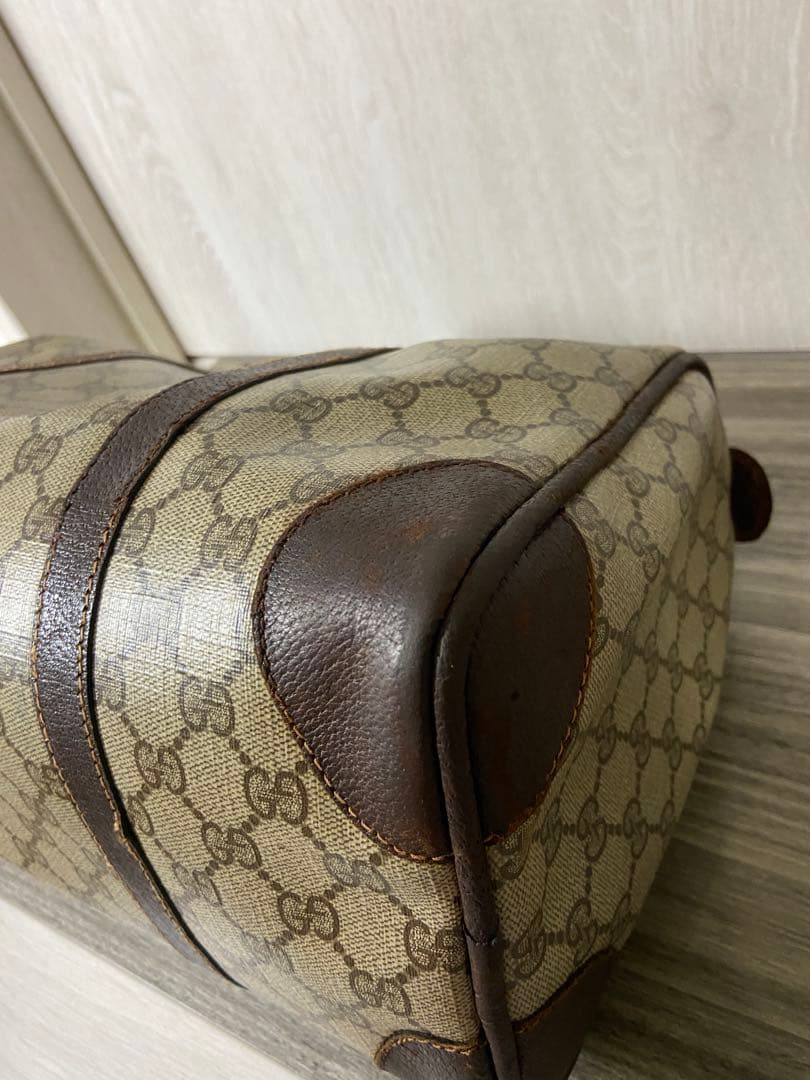 オールドグッチ　ボストンバッグ　GG柄　スプリーム　レザー　PVC ブラウン