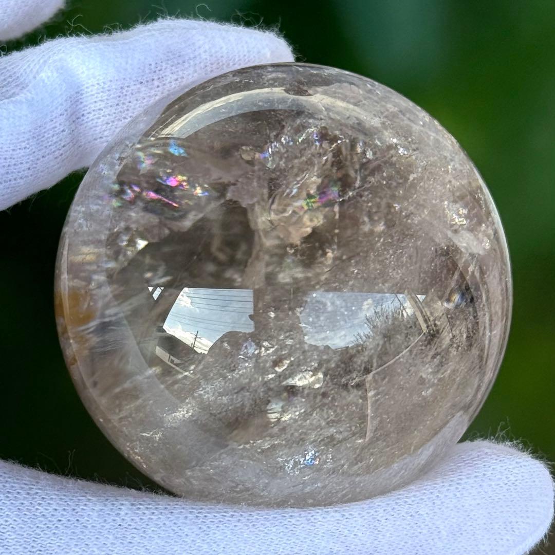 ライトスモーキークォーツ　スフィア　リモナイトイン　ブラジル産　天然石