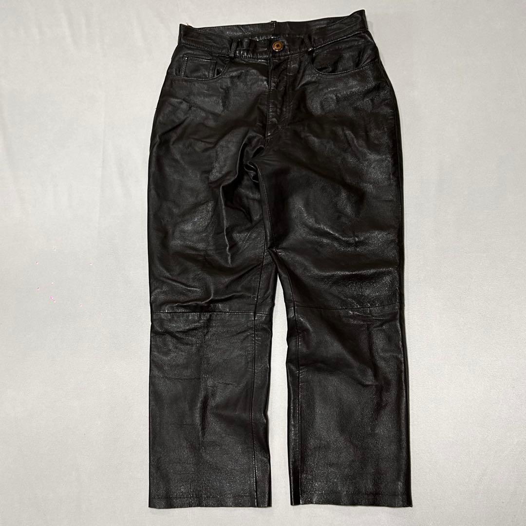 90s USA規格 ピッグスキン 豚革 レザーパンツ バギー ダークブラウン