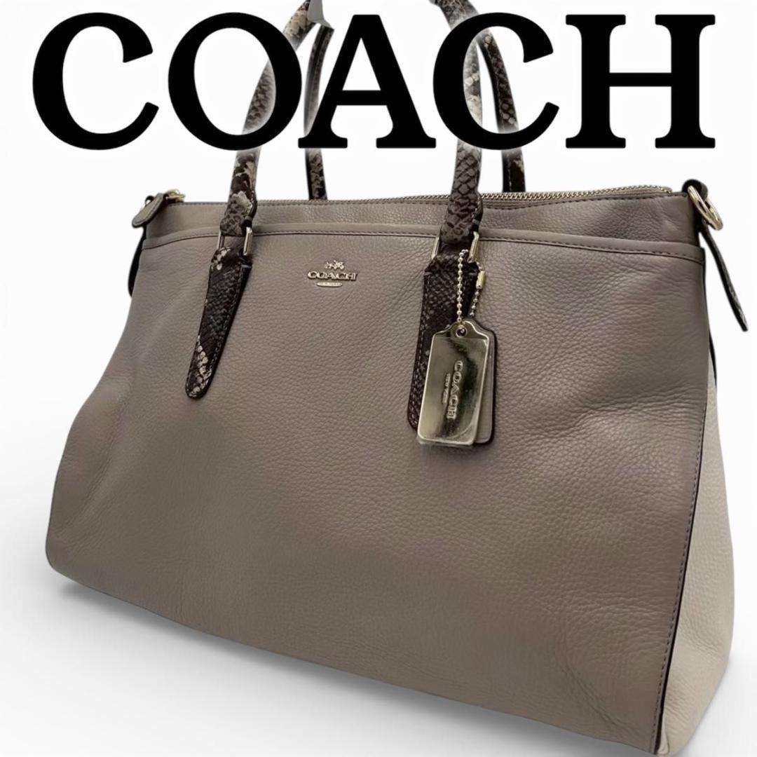 COACH コーチ トートバッグ パイソン柄 レザー ベージュ F35887