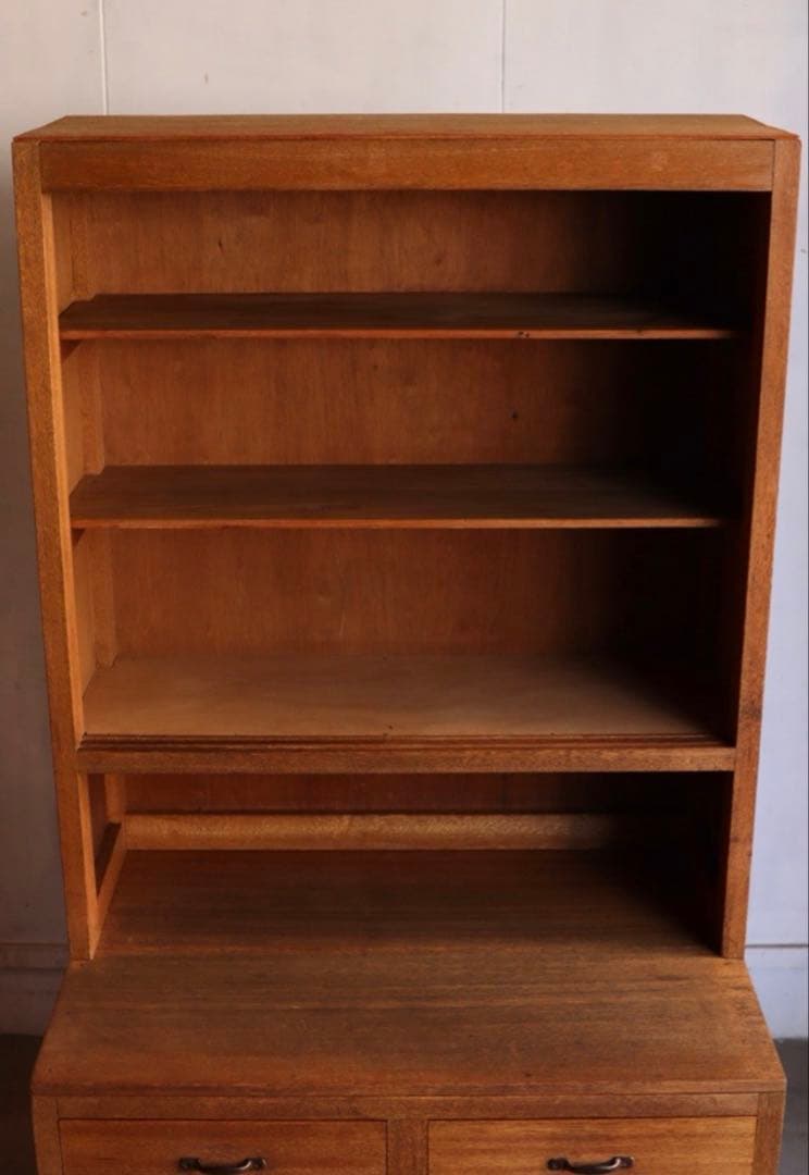 古家具 ガラス引戸キャビネット 食器棚 水屋箪笥 無垢材 古道具