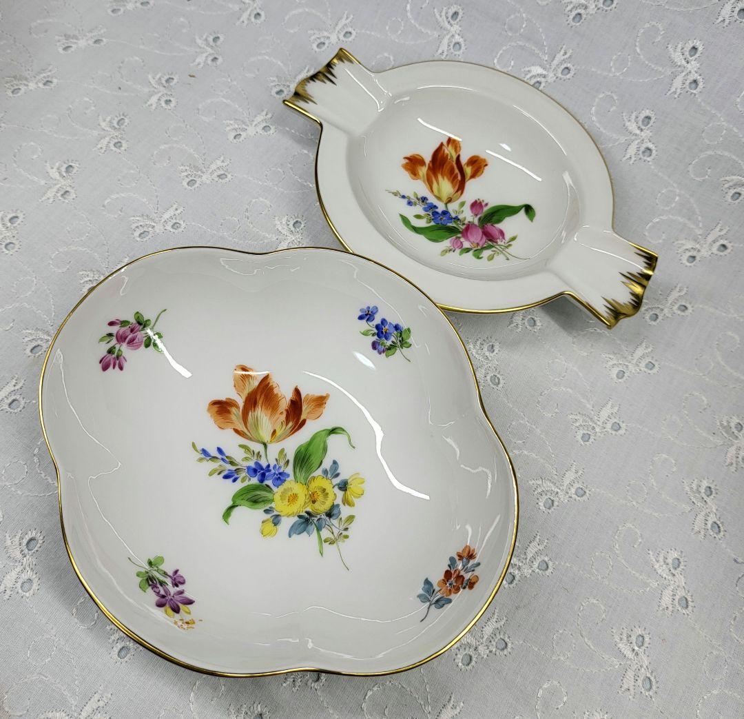 未使用近❤マイセン ベーシックフラワー 3つの花 オーバルプレート 小皿 2枚