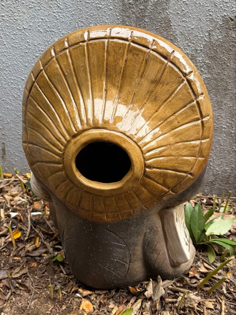 狸 縁起物 陶器製 約56cm 麦わら帽子 置物