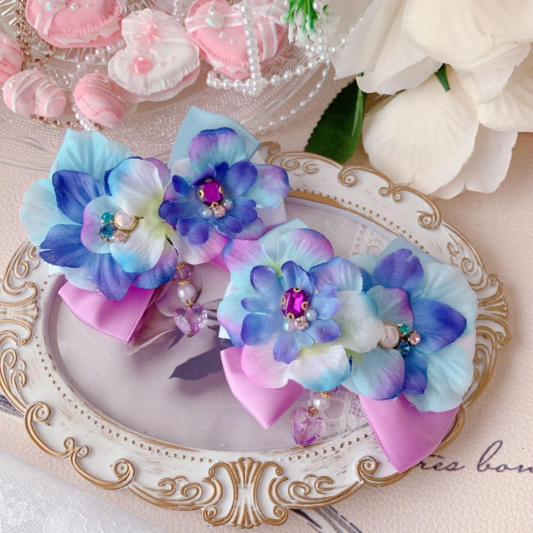 特別価格♡ハンドメイド ヘアアクセサリー♡フラワービジュー♡ツインヘアクリップ