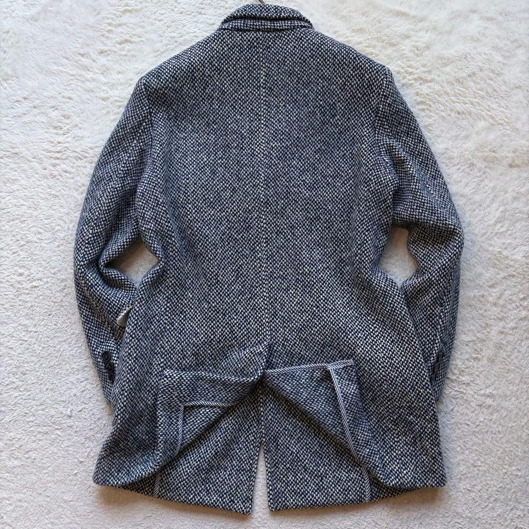 【美品】イレブンティ ニットチェスターコート ツイード ネイビー L イタリア製