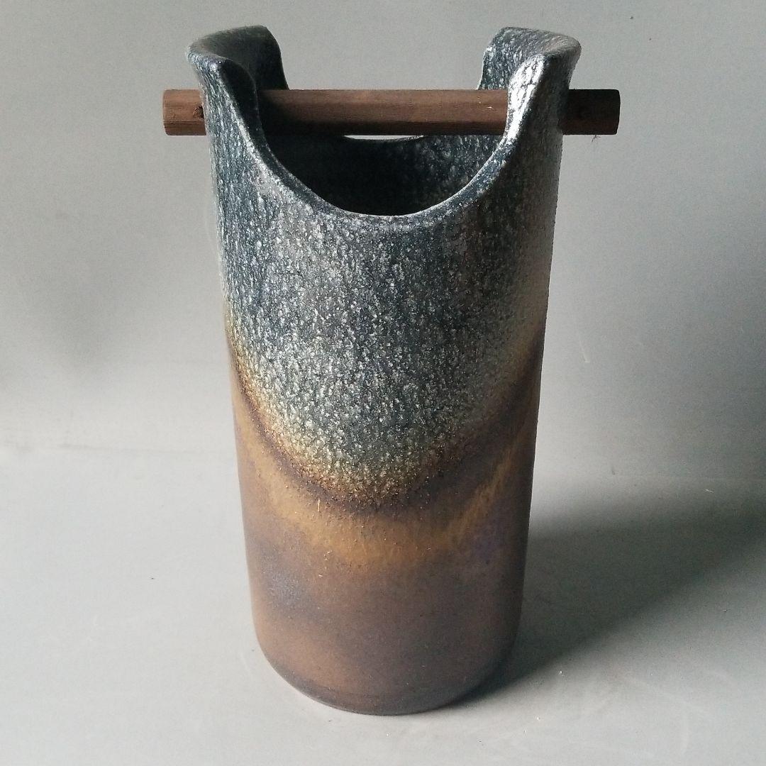 信楽焼傘立て 手桶付ツートン 信楽焼 高さ４７cm