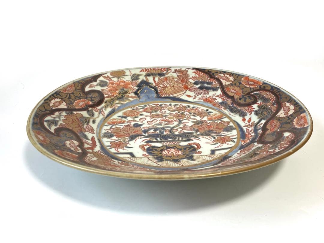 アンティーク　骨董　古伊万里　輸出伊万里　色絵　花瓶文　大皿　尺皿　飾り皿　金襴