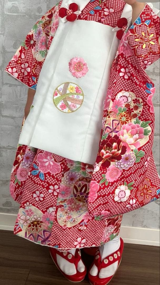 専用　七五三 着物 ピンク3歳 女の子 被布セット 京都花ひめ 赤地総疋田着物