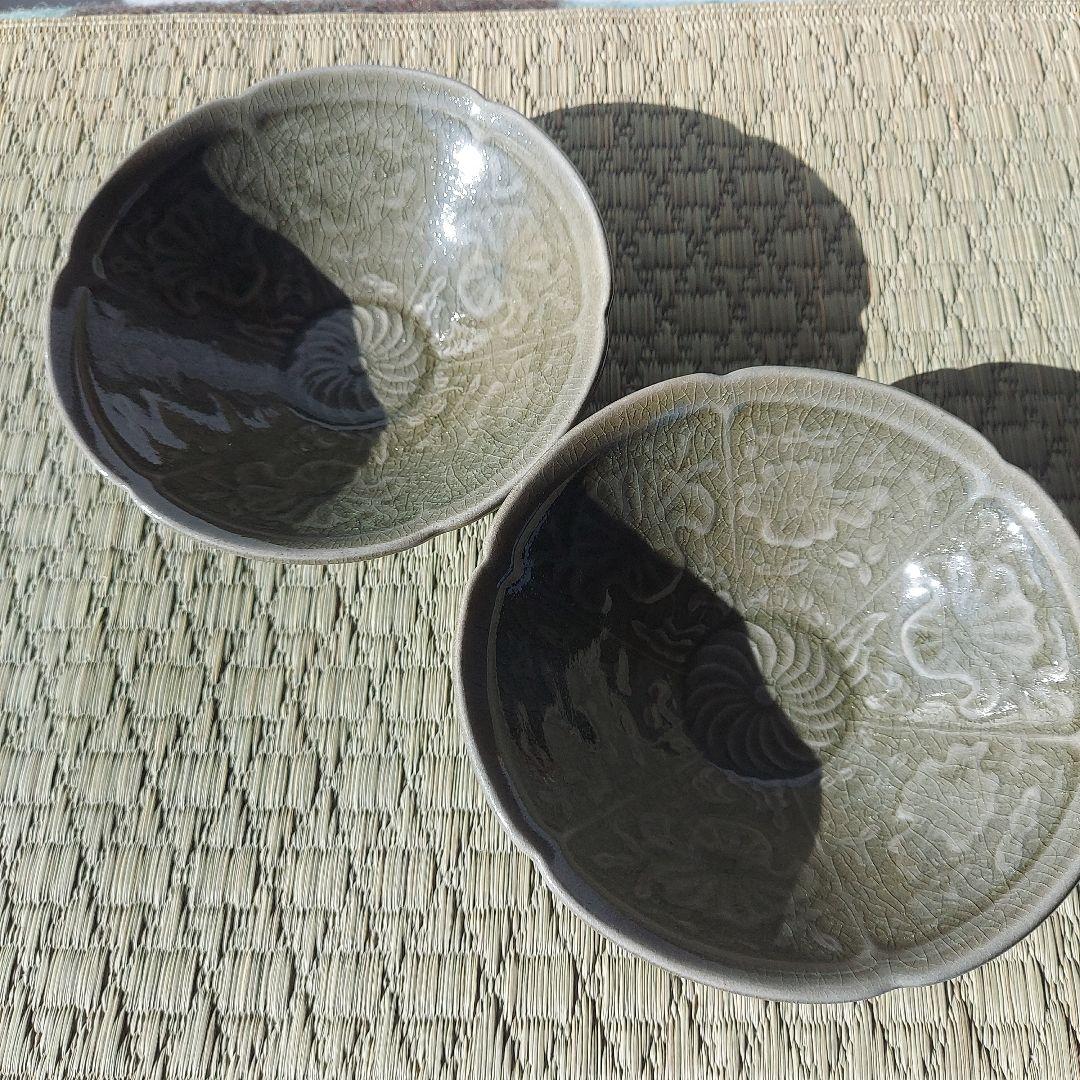 近藤亮介 陽刻　渋いグリーン系　小鉢　2個セット　新品未使用