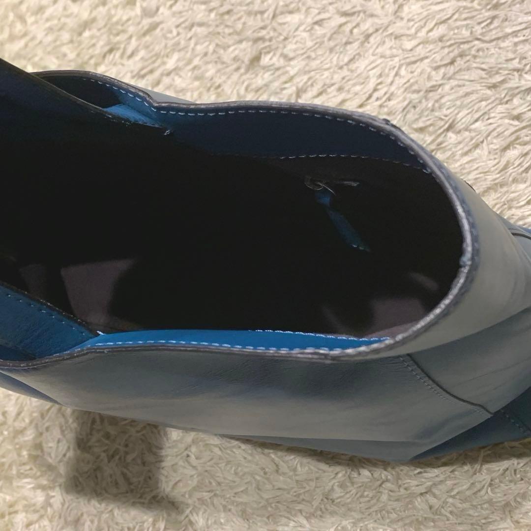 美品✨フジタカ ショッパー トートバッグ レザーロゴ型押し A4可 ブルー