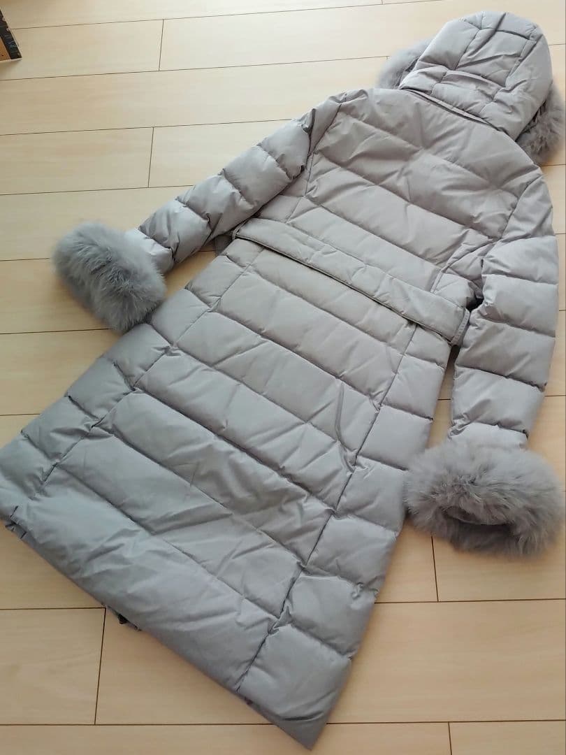 フォックスファー ロングダウンコート S グレー