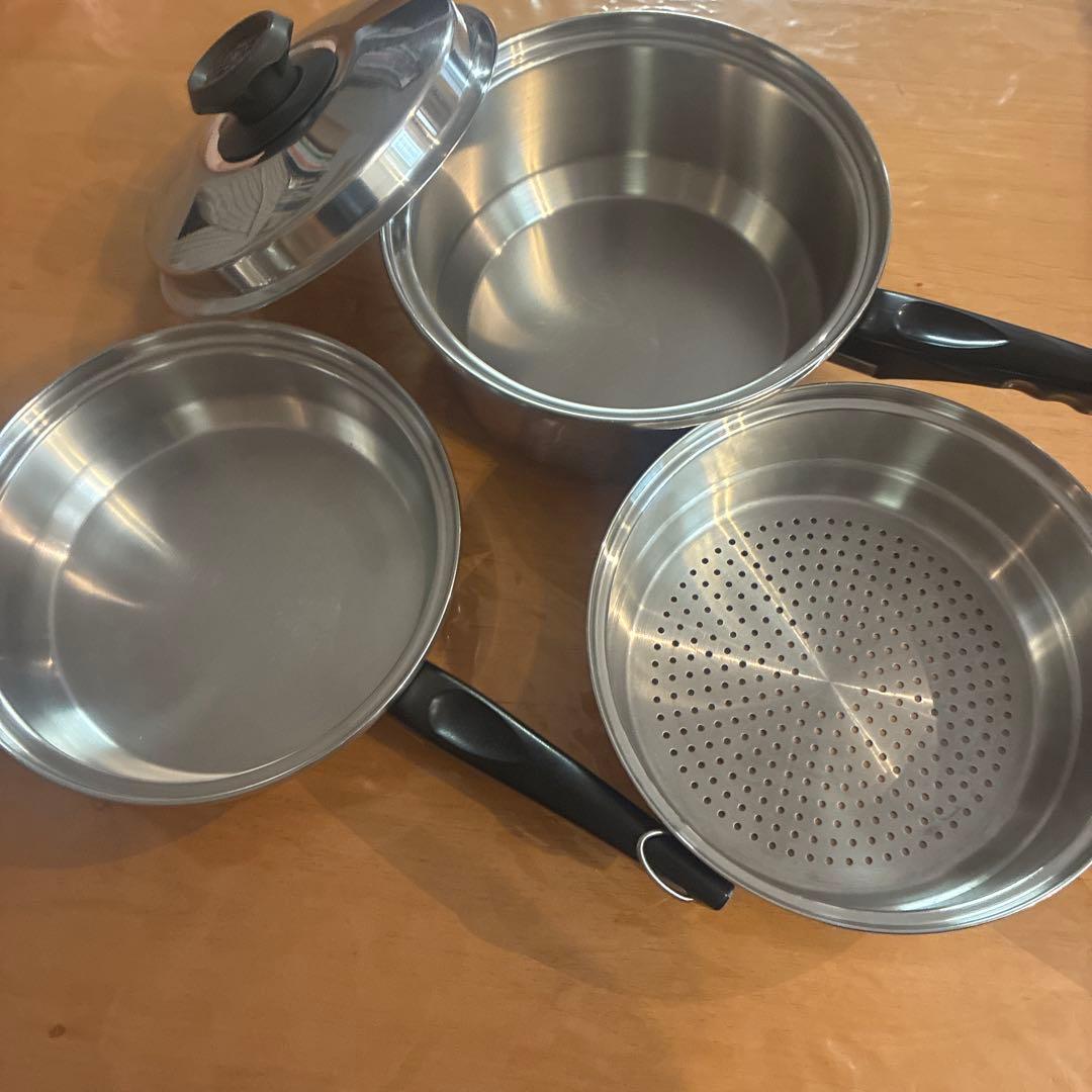 ラスタークラフト３コートソースパン小フライパンスチーマーのセットガス専用数回使用