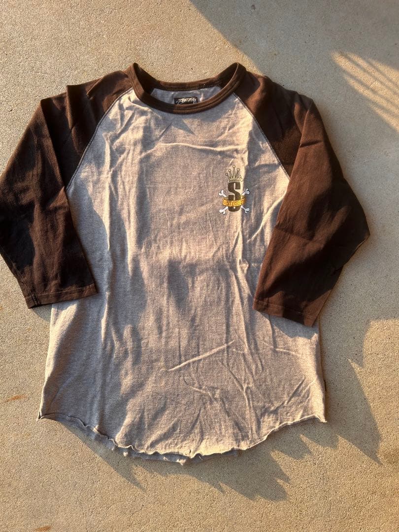 Old Stussy 七分袖カットソー Mサイズ グレー/ブラック