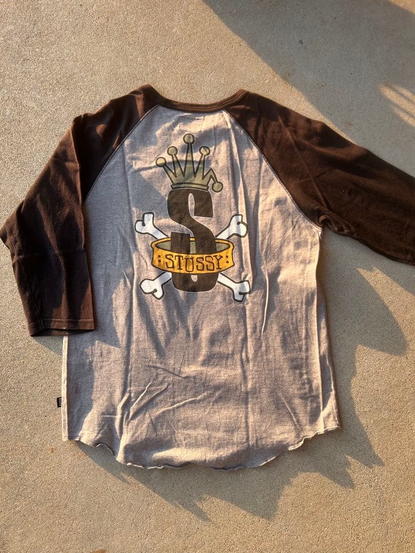 Old Stussy 七分袖カットソー Mサイズ グレー/ブラック