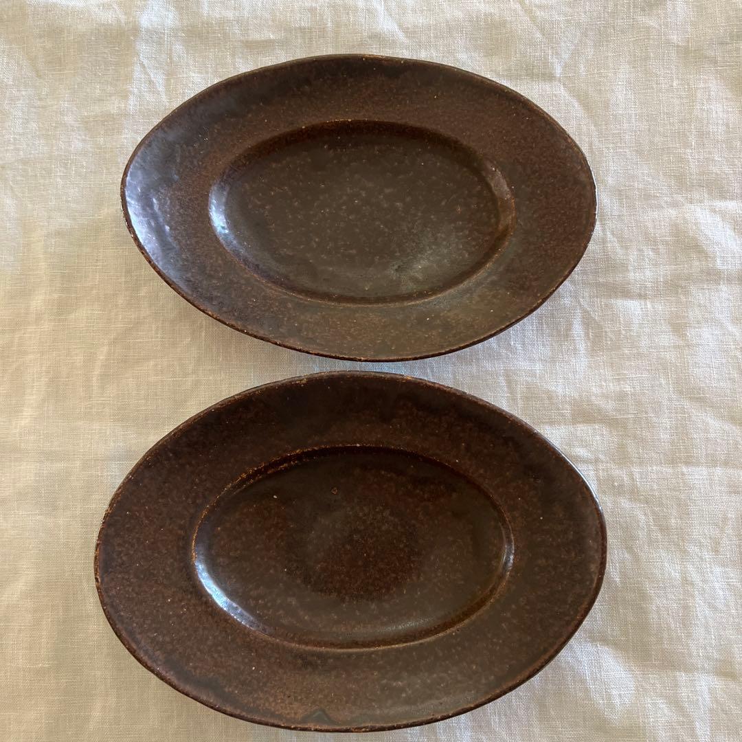 林拓児　楕円皿　小　黒釉