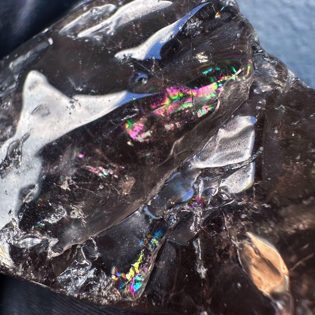 【金運☆魔除】レインボー☆スモーキークォーツ☆天然石フリーフォーム原石A1496