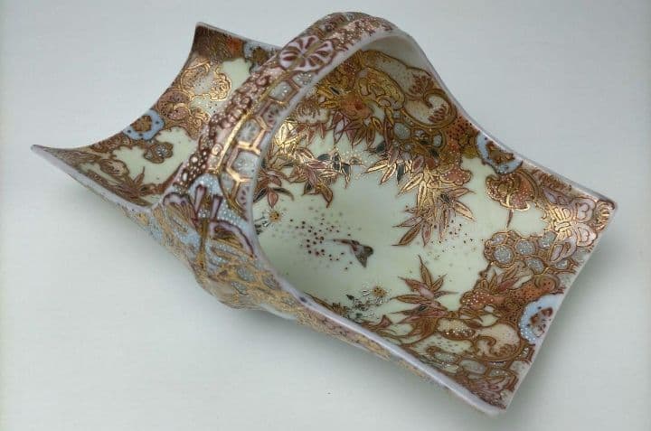 まぼろしの1品★加藤春光 盛上竹花蝶々文竹型鉢